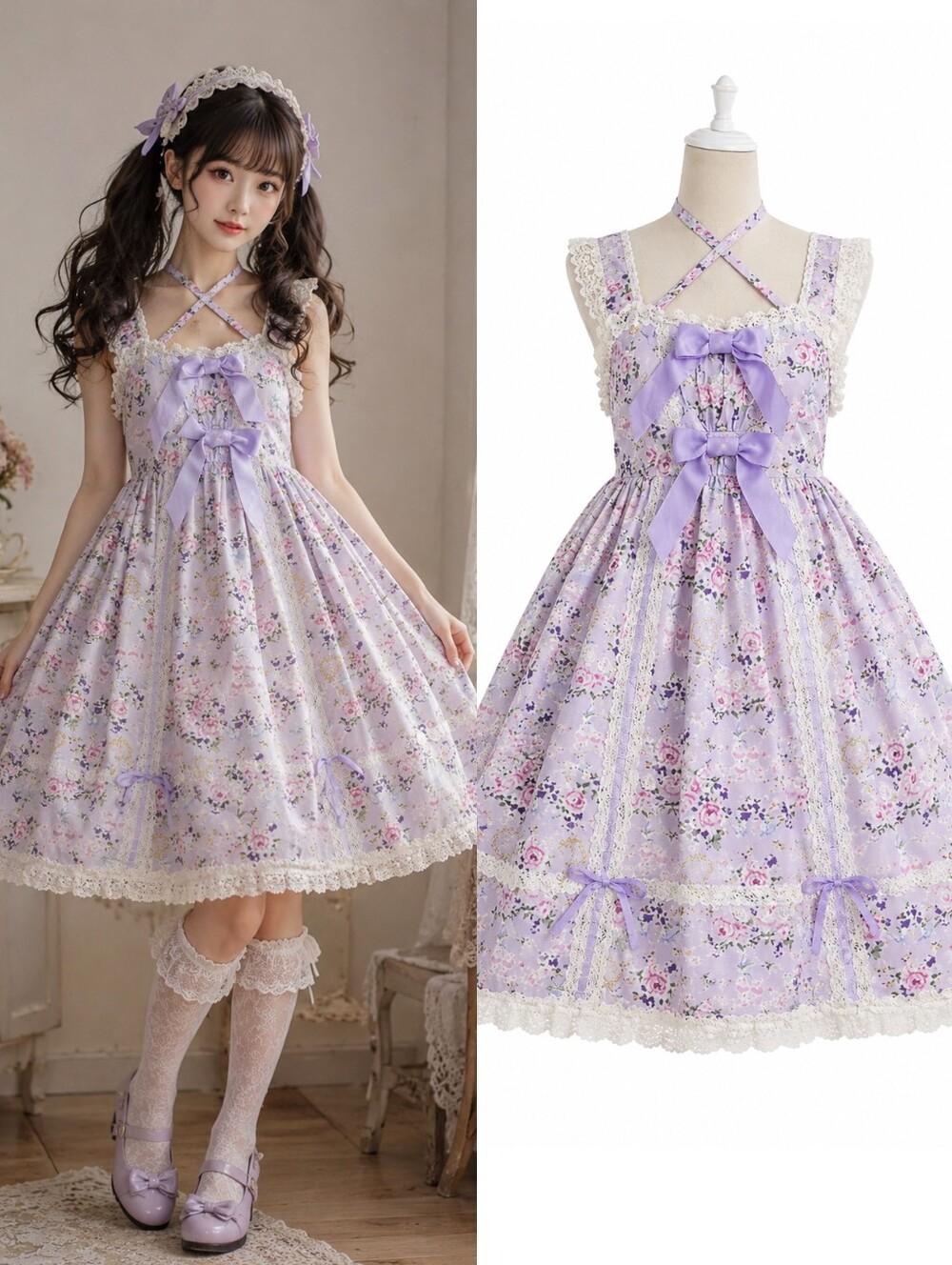 BABY THE STARS SHINE BRIGHT Lavender Purple Lolita Lace Floral Midi Dress